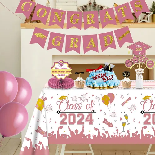 Miniatura 2 de DUAIAI Decoraciones para fiestas de graduación 2024, paquete de 3 manteles de graduación de tamaño grande, 54 x 108 pulgadas, decoración de plástico