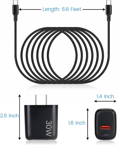 Miniatura 5 de Cargador rápido USB C PD de 30 W para DJI Neo, Mini 4K, 2 SE, 4 Pro, Air 2S, Avata 2 Drones, USB de doble puerto + cargador de pared tipo C con Negro