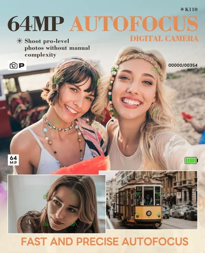 Miniatura 3 de Cámaras digitales True 5K de 64 megapíxeles para fotografía - Enfoque automático, zoom 18X, con pantalla giratoria de 3'' 180°, tarjeta TF de 64 GB