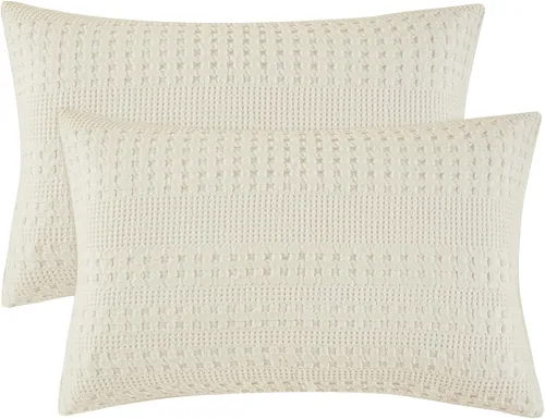 Miniatura 61 de PHF Fundas de almohada con tejido de gofre de 24" x 24", paquete de 2, funda de almohada cuadrada 100% algodón para decoración de ropa de cama, sin