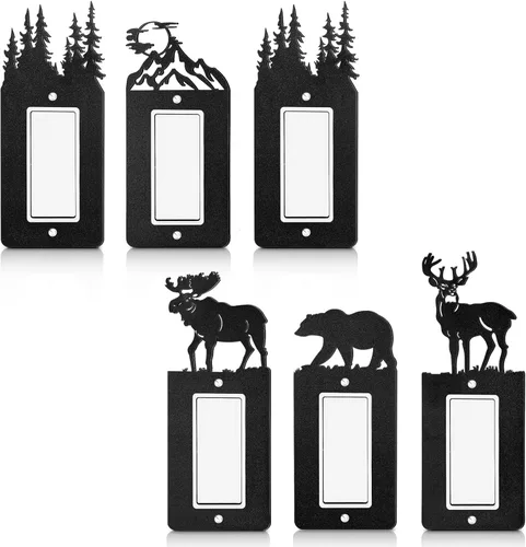 Miniatura 13 de Lothee 6 piezas de placa de metal para interruptor de luz de oso, alce, árbol, montaña, alce, bosque, placa de salida de palanca, cubierta de pared