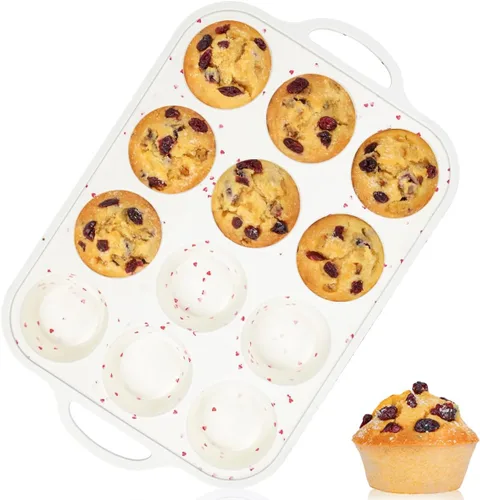 Miniatura 29 de CAKETIME Molde para mini muffins, molde para mini cupcakes con marco reforzado de metal, moldes para muffins de silicona antiadherentes con asa