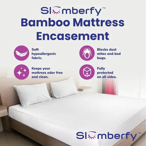 Miniatura 2 de Slumberfy - Protector de colchón de viscosa impermeable de tamaño individual hecho de bambú, seguro para la piel, con cremallera EZ de 360°