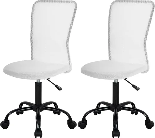 Miniatura 17 de FDW Silla para oficina en casa, de malla, con respaldo medio, silla sin brazos para computadora, ergonómica, giratoria, ajustable, moderna, con Gris