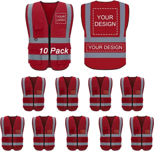 Miniatura 6 de Chaleco de seguridad con logotipo personalizado, personalizable, visibilidad clase 2, chalecos reflectantes a granel con bolsillos y cremallera