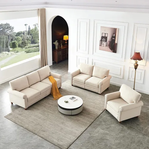 Miniatura 4 de LUMISOL Juego de sofá de 3 piezas, incluye sofá de 3 plazas, sofá biplaza y sillón, sofá moderno con brazos de desplazamiento y patas de goma