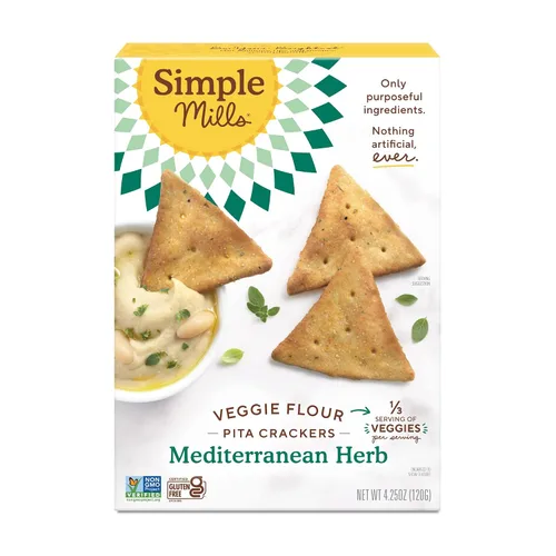 Miniatura 8 de Simple Mills Veggie Pita Crackers, hierbas mediterráneas, sin gluten, veganas, bocadillos saludables, aptas para paleo, 4.25 onzas (paquete de 6)