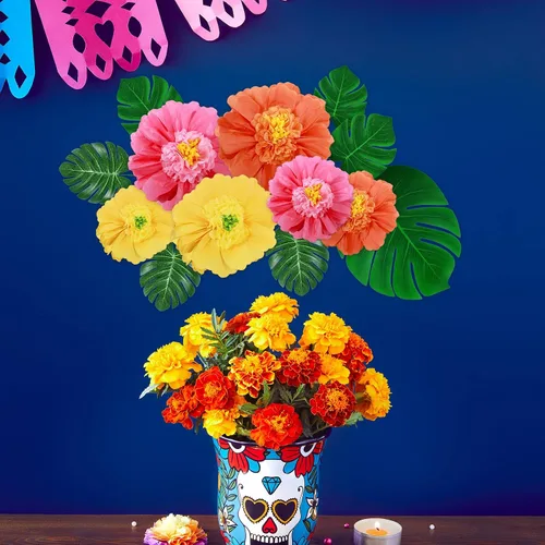 Miniatura 5 de Canlierr Paquete de 40 suministros de decoración de fiesta tropical, papel de seda grande, flores de hibisco, hojas de palma sintéticas, juego