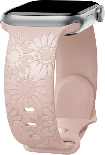 Miniatura 15 de Correa de silicona grabada de girasol compatible con correas de Apple Watch de 1.496, 1.575, 1.614, 1.654, 1.732, 1.772 y 1.772 pulgadas para mujer