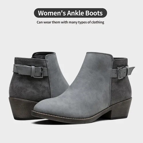 Miniatura 5 de Jeossy Botas cortas de tobillo para mujer, botas vaqueras de tacón bajo grueso occidental 9617 con cremallera