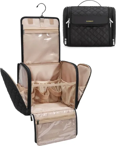 Miniatura 21 de BAGSMART Neceser de viaje para maquillaje con gancho para colgar, bolsa de cosméticos, organizador de gran capacidad, resistente al agua, para Beige