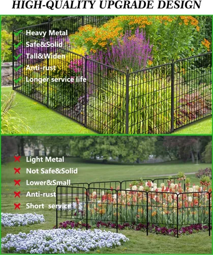 Miniatura 6 de Valla decorativa de metal negro para jardín con puerta, 50 pies de largo y 40 pulgadas de alto, 22 paneles de valla sin excavación, valla de barrera