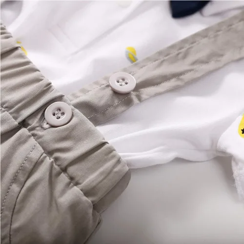 Miniatura 4 de YFYBaby Conjunto de ropa de caballero para bebés recién nacidos y niños, camisa de manga corta + pantalones con peto + overol con lazo