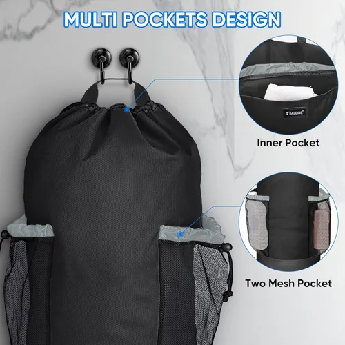Miniatura 3 de BALEINE Mochila Bolsa de Lavandería de 120L, Tela Oxford 900D Bolsas Grandes de Lavandería de Viaje con Correas para el Hombro y 2 Bolsillos de Negro