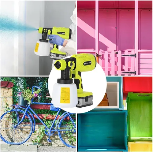 Miniatura 8 de Pulverizador de pintura compatible con batería Ryobi de 18 V, pistola de pintura en aerosol HVLP de 200 W con motor sin escobillas y boquilla de Azul