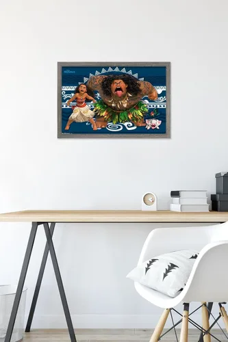 Miniatura 6 de Disney Moana - Póster de pared de caras de 22.4 pulgadas de largo x 14.7 pulgadas de ancho, versión enmarcada de madera de granero