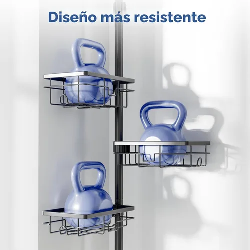 Miniatura 8 de Organizador de Caddy para Ducha con Poste de Tensión, Estante Esquinero de 6 Piezas Resistente al Óxido con Estante de Ducha Ajustable de 30-120