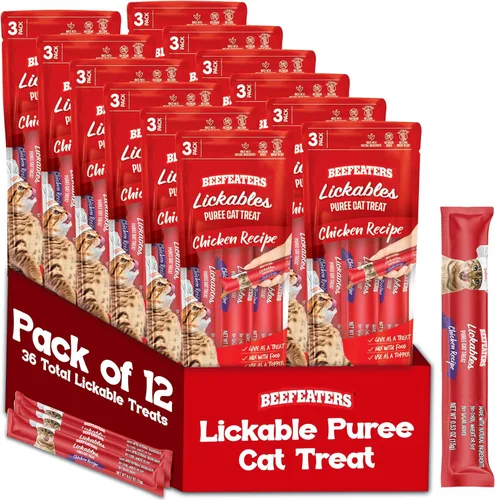 Miniatura 12 de Beefeaters Paquete variado de golosinas puras para gatos de 1.59 onzas (paquete de 12) Golosinas de tubo para apretar para lamer, sin granos, sin