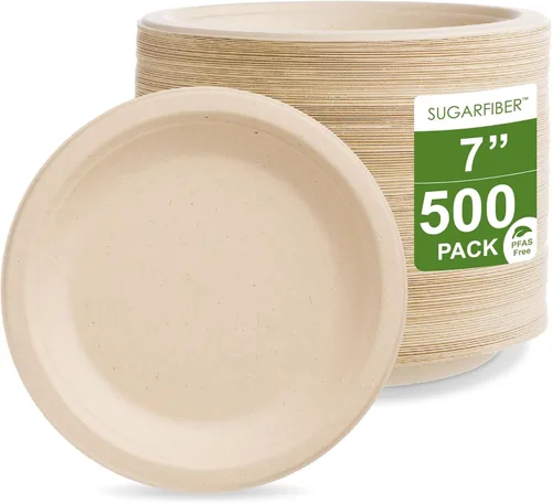 Miniatura 14 de Bagasse Platos redondos, desechables, de fibra de caña de azúcar natural (bambú), de 9 pulgadas, ecológicos, que pueden transformarse en abono.