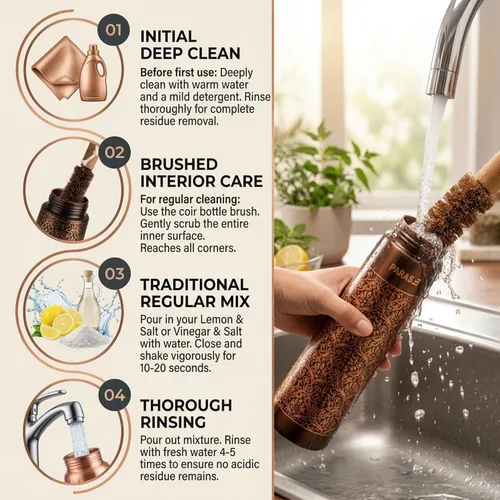 Miniatura 8 de Botella de agua de cobre 100 % puro de 30 onzas – Vaso ayurvédico hecho a mano A prueba de fugas sin BPA Sin forro sin revestimiento Acabado