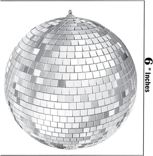 Bola de discoteca de espejo de 6 pulgadas, bola colgante plateada con cuerda adjunta para anillo, refleja la luz, divertidas decoraciones de bandas