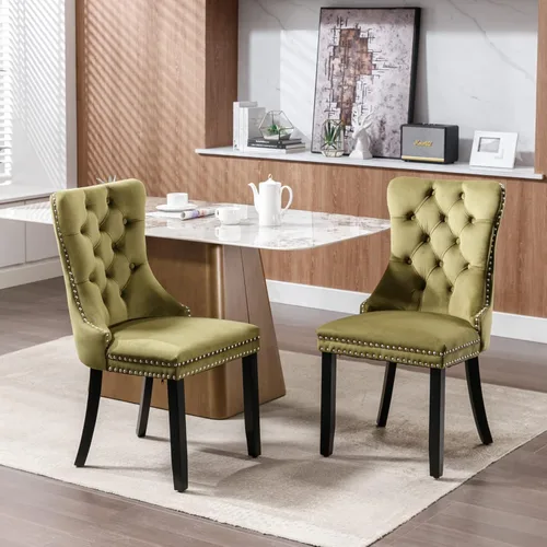 Miniatura 24 de Juego de 2 sillas de comedor de terciopelo, sillas decorativas tapizadas con botón acolchonado, ribete de cabeza de clavo y tirador de anillo Naranja
