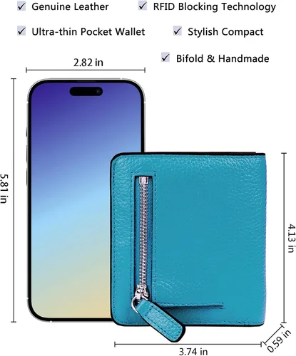 Miniatura 5 de BIG SALE-AINIMOER billetera de bolsillo pequeña con cremallera, plegable, compacta de cuero con bloqueo por identificación por radiofrecuencia