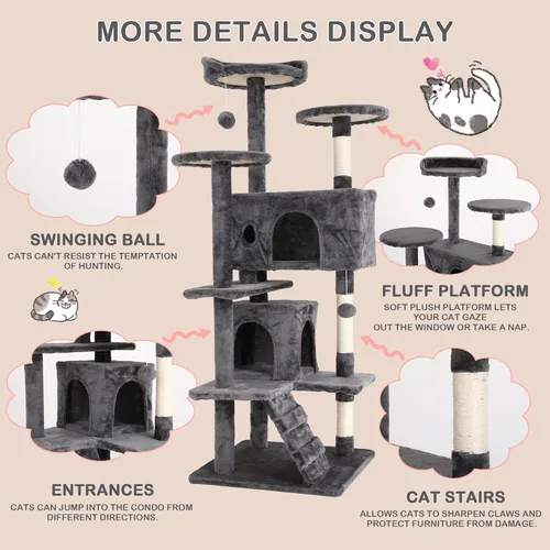 Miniatura 4 de Árbol de gato de varios niveles de 70 pulgadas de alto para gatos de interior, muebles con poste rascador, plataforma, condominio, torre con juguete