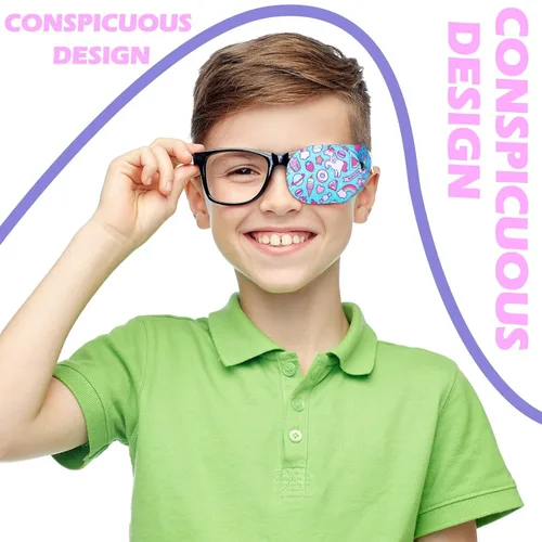 Miniatura 2 de Newcotte 12 piezas de parche ocular para niños, reutilizable, ajustable, para niñas y niños, para gafas, para ojo izquierdo o derecho, patrones