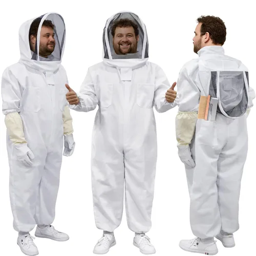 Miniatura 8 de Traje de abeja, traje de apicultura profesional de cuerpo completo con capucha de velo para hombres y mujeres, apicultor y principiantes con guantes