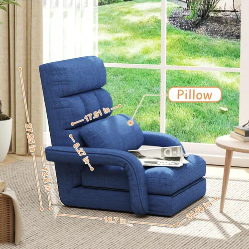 Miniatura 2 de Silla de juegos de suelo, 6 posiciones ajustables, tumbona, para adolescentes y adultos, silla plegable acolchada de meditación con reposabrazos