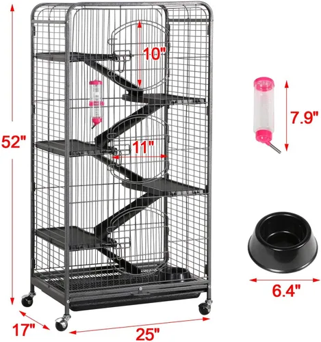 Miniatura 4 de Yaheetech 52 inches 6 Niveles interior hurón Conejo Animal Pequeño Jaula Conejera Negra.
