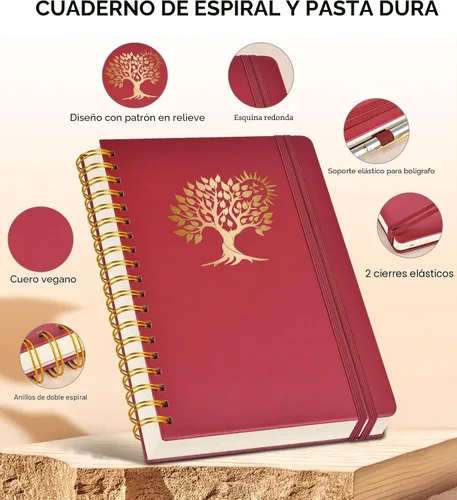 Miniatura 3 de Cuaderno de espiral para mujeres y hombres, 300 páginas numeradas y rayadas, pauta universitaria, cuaderno espiral de tapa dura A5 para la escuela