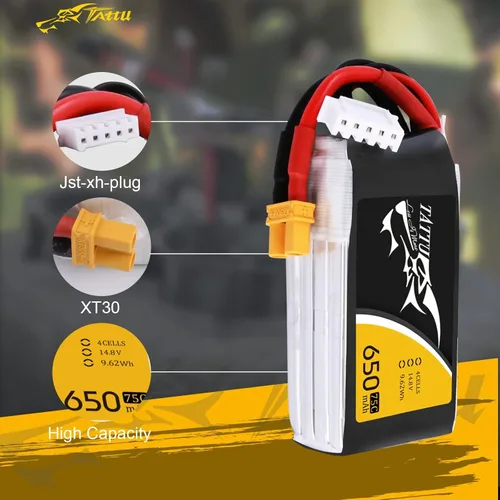 Miniatura 3 de TATTU Batería Lipo de 650mAh 4S1P 75C 14.8V con enchufe XT30 (2 piezas)