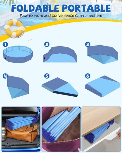 Miniatura 5 de YSJILIDE Piscina plegable para perros, piscina portátil de PVC para mascotas, baño plegable de plástico para perros y niños grandes, medianos y Azul