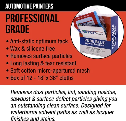 Miniatura 5 de TCP Global Pure Blue - Paño de adherencia superior, paquete de 12, automotriz y carpintería, trapos para polvo/manchas/pintura, paño de tacto