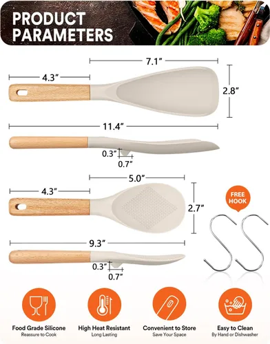 Miniatura 2 de Cuchara de cocina y cuchara de arroz para utensilios de cocina antiadherentes, ideal para cocinar y servir silicona mate resistente sin BPA, cuchara
