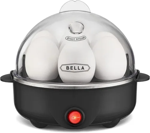 Olla de huevos BELLA, hervidor rápido y escalfador, preparación de comidas esencial, tamaño familiar: prepara hasta 7 huevos grandes hervidos, tapa