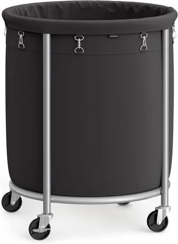 Miniatura 23 de Songmics – Cesta de lavandería de 29 galones (110 L) con ruedas, carrito rodante resistente redondo con marco de acero y bolsa extraíble, 2 ruedas