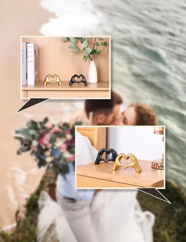 Miniatura 4 de Escultura moderna de manos de corazón de oro, arte decorativo de mesa, símbolo de amor, decoración del hogar (negro)
