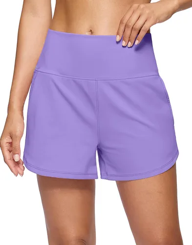 Miniatura 16 de Soothfeel Pantalones cortos deportivos de cintura alta para mujer, 3.5 pulgadas, control de abdomen, cómodos, para entrenamiento, gimnasio