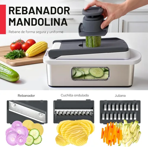 Miniatura 6 de Mueller Pro-Series 10-en-1, Cortador Multifuncional de Verduras y Mandolina de 8 Cuchillas de Acero Inoxidable, Accesorios y Esenciales de Cocina