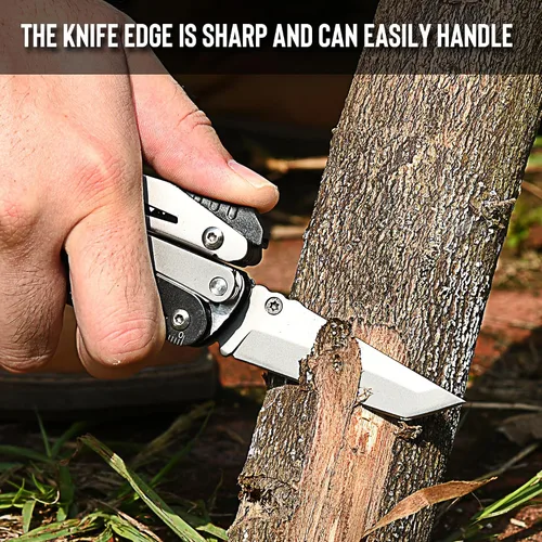 Miniatura 6 de THE FRONT Multiherramienta 19 en 1, Alicates Multiherramienta con Tijeras Desmontables, Cuchillo Táctico de Camping Multiuso para Supervivencia