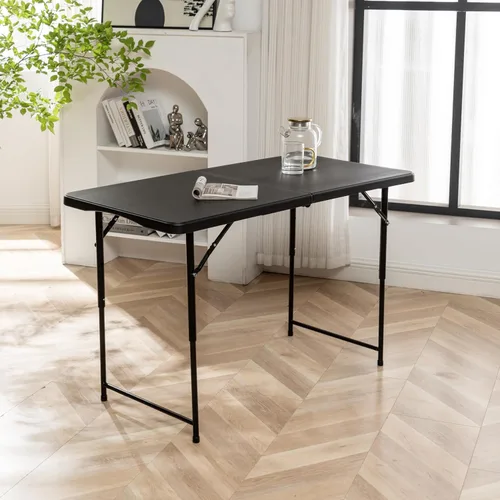 Miniatura 2 de BTEXPERT Juego de 2, mesa plegable de utilidad de 4 pies, ligera, altura ajustable, portátil, con asa de transporte, para interiores y exteriores