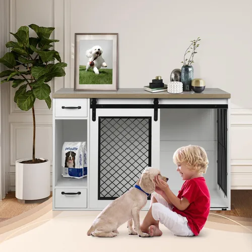Miniatura 4 de Jaula Grande para Perros, Jaulas para Perros Medianos, Caseta para Perros de 47.2" para Interiores con Cajones, Comederos y Almacenamiento, 2