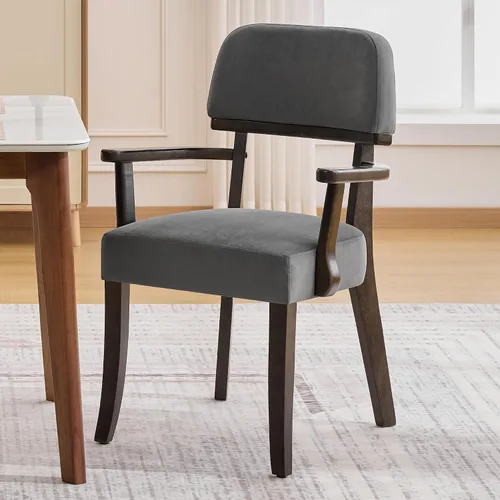 Miniatura 32 de adochr Sillas de comedor de terciopelo con brazos, sillas de comedor tapizadas con patas de madera dura y respaldo curvado abierto, sillas de cocina