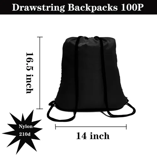 Miniatura 3 de 100 Pack Drawstring Backpack Black Bulk Drawstring Bags Nylon String Backpack Gym Cinch Sack Backpack Sport Bag Draw String Party Bags for Men or