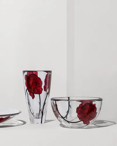 Miniatura 3 de Kosta Boda Jarrón de tatuaje de 10 pulgadas, vidrio pintado a mano, inspirado en tatuajes de rosas, decoración para el hogar y la oficina, centro