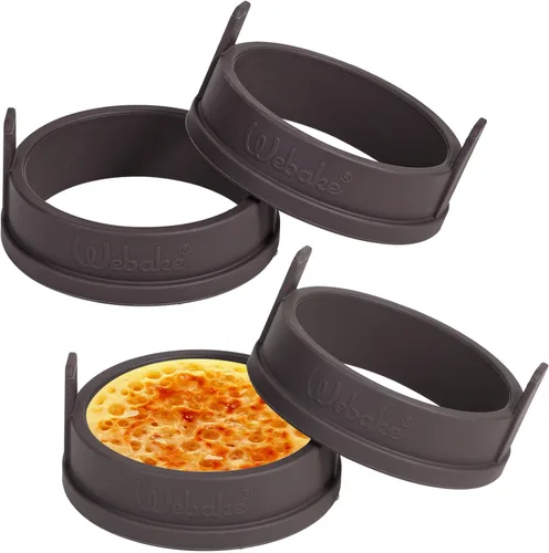Miniatura 9 de Webake Anillos de silicona para muffins ingleses de 4 pulgadas, antiadherentes, tamaño estándar, anillos para huevos, sin BPA, juego de 4 Gris