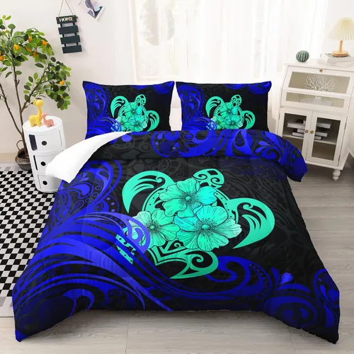 Miniatura 28 de AILONEN Lindo juego de edredón de ajolote tamaño Queen, 3 piezas para niños y niñas, ropa de cama en una bolsa, ropa de cama costera azul turquesa